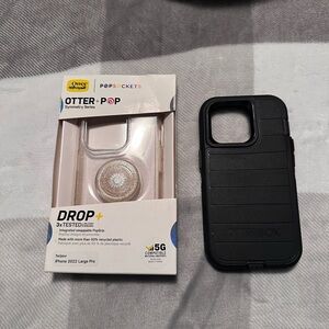 OtterBox Black case and Otterbox pop with PopSocket for iPhone 14 Pro